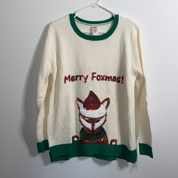 Holiday Time | Sweaters | Holiday Time Merry Foxmas Ugly Christmas Sweater  Tacky Lg | Poshmark